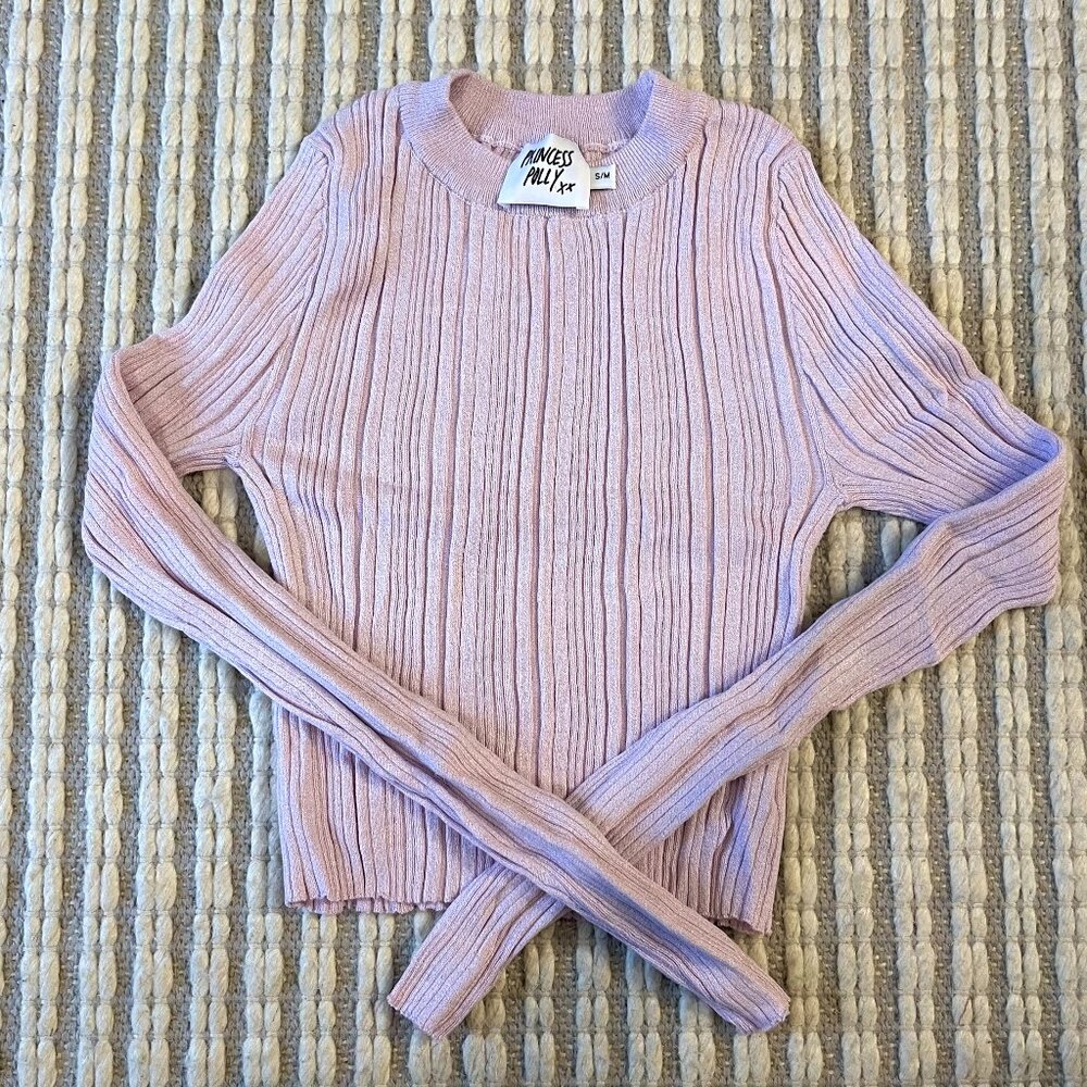 Princess Polly Fitted Purple Ribbed Long Sleeve Size S/M